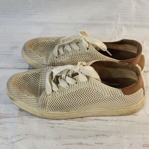 Lucky Brand Cream Knit Sneakers Casual Shoes Lace Up Comfort Tan - Womens‎ 6.5